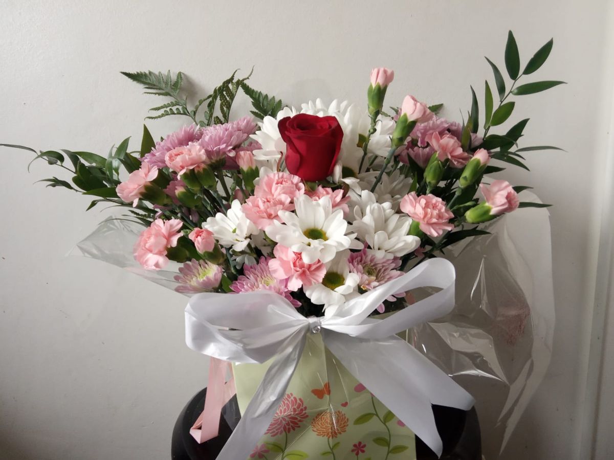 Pastel box bouquet by Wright Stripes Floristry
